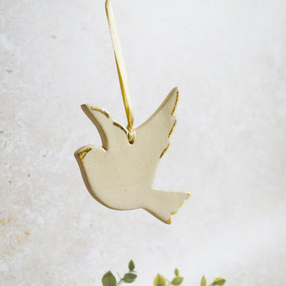 Sample* Stoneware Dove | Glazed Cream | Hanging Decoration | Christmas Decor | Tree Ornament (B41)