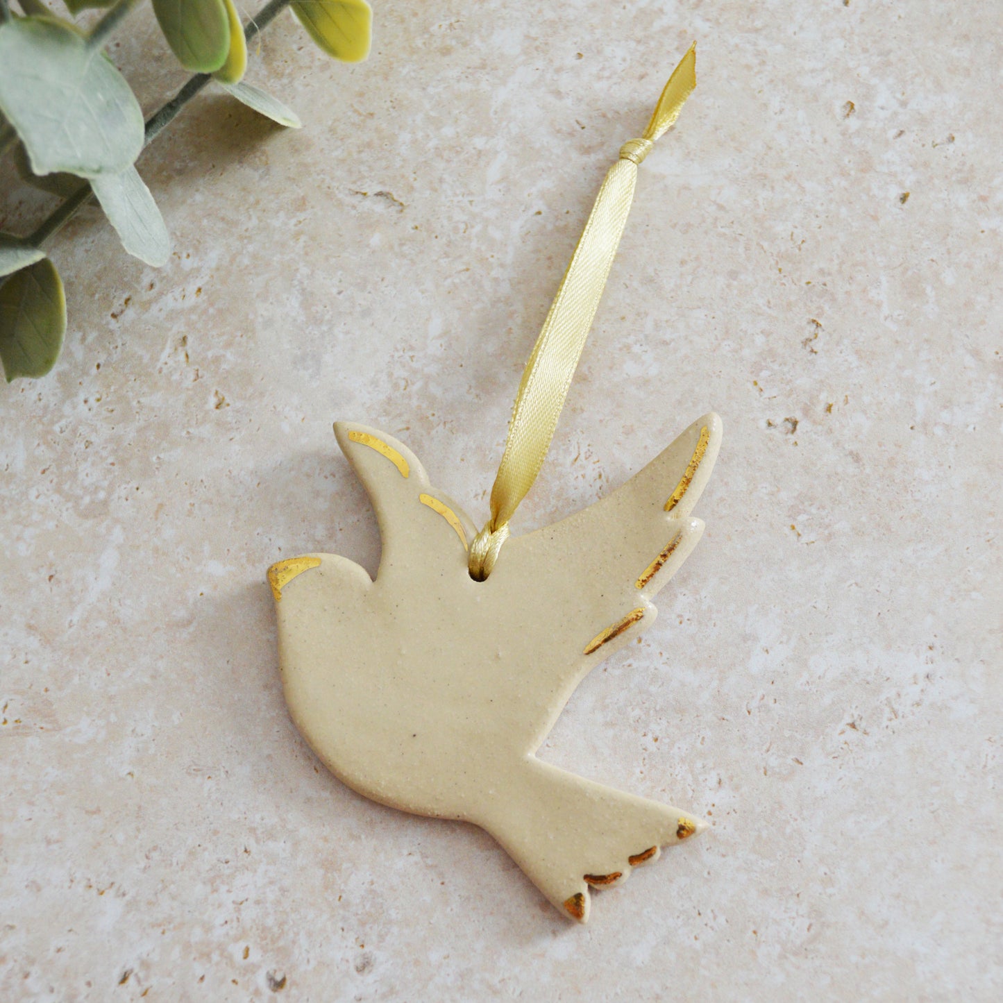 Sample* Stoneware Dove | Glazed Cream | Hanging Decoration | Christmas Decor | Tree Ornament (B41)