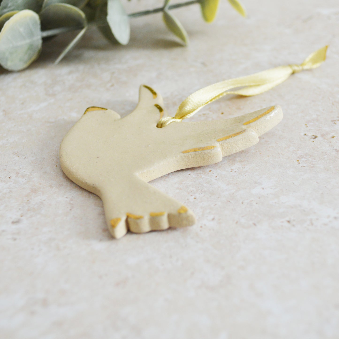 Sample* Stoneware Dove | Glazed Cream | Hanging Decoration | Christmas Decor | Tree Ornament (B41)