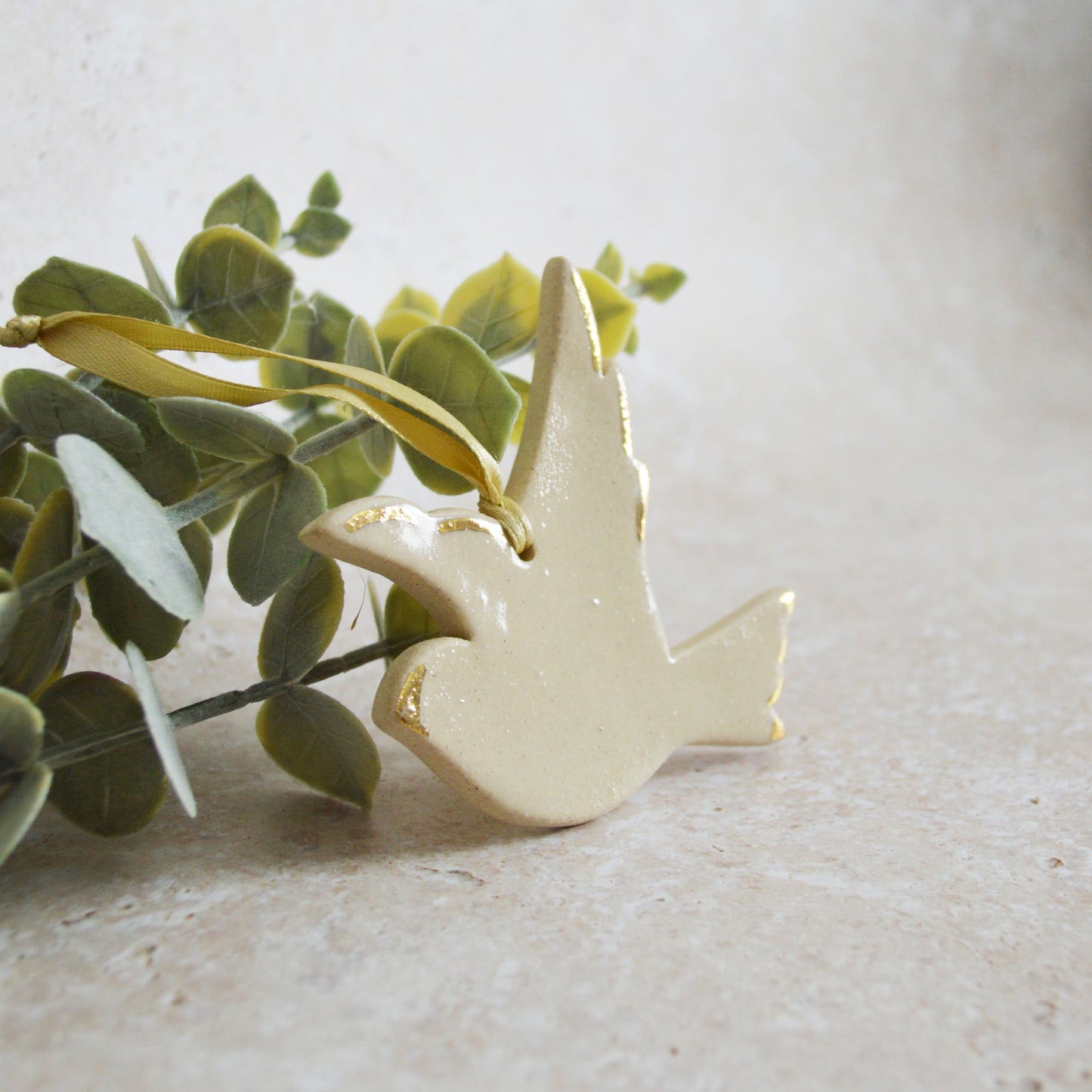 Sample* Stoneware Dove | Glazed Cream | Hanging Decoration | Christmas Decor | Tree Ornament (B41)