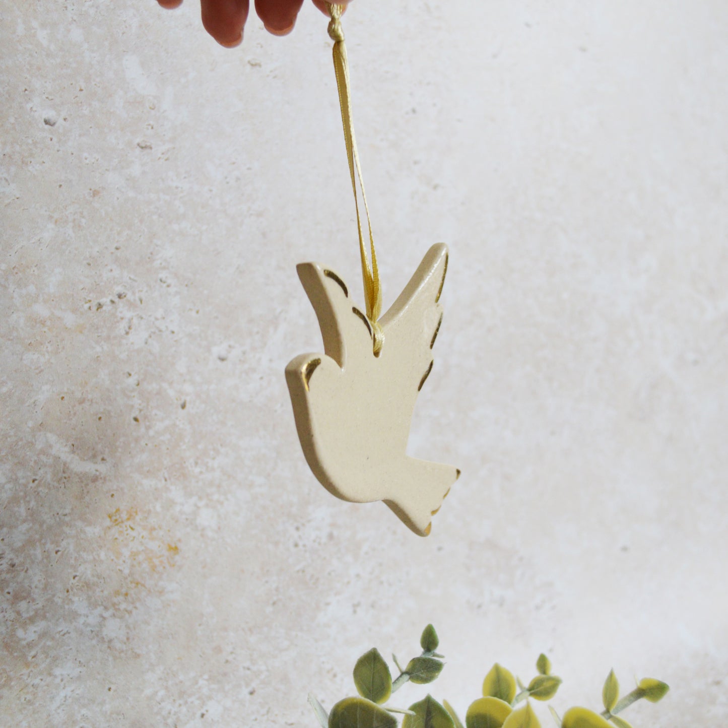 Sample* Stoneware Dove | Glazed Cream | Hanging Decoration | Christmas Decor | Tree Ornament (B41)