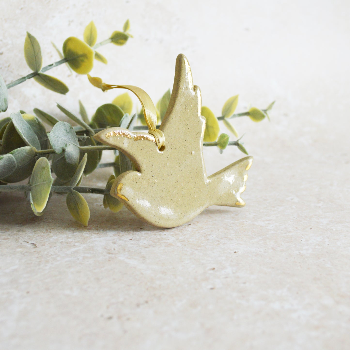 Sample* Stoneware Dove | Glazed Sand | Hanging Decoration | Christmas Decor | Tree Ornament (B42)