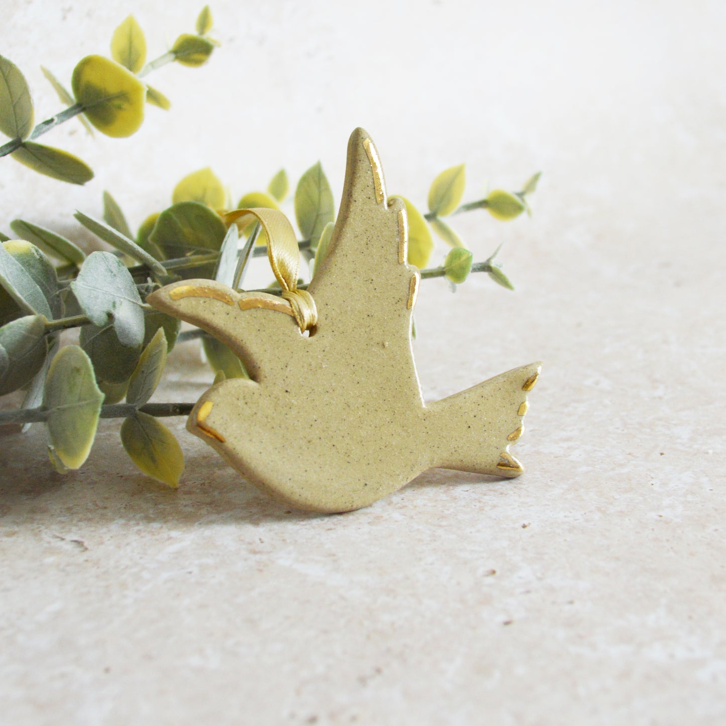 Sample* Stoneware Dove | Glazed Sand | Hanging Decoration | Christmas Decor | Tree Ornament (B42)