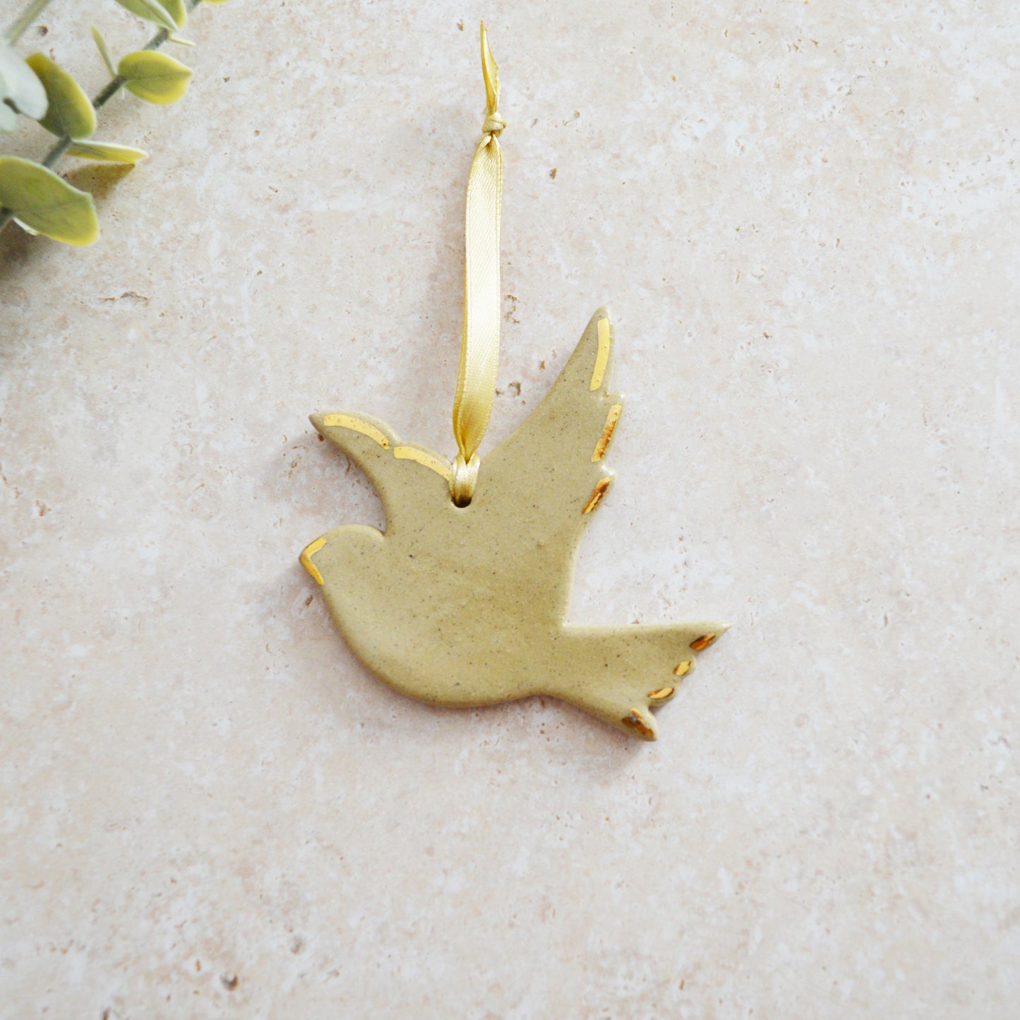 Sample* Stoneware Dove | Glazed Sand | Hanging Decoration | Christmas Decor | Tree Ornament (B42)