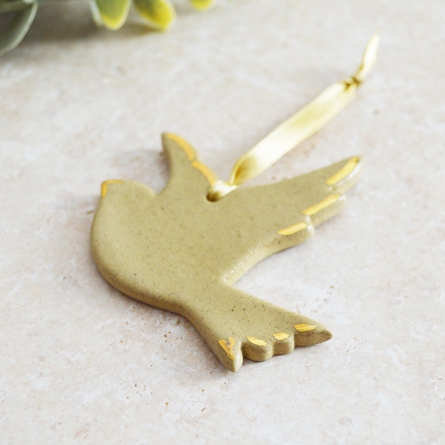 Sample* Stoneware Dove | Glazed Sand | Hanging Decoration | Christmas Decor | Tree Ornament (B42)