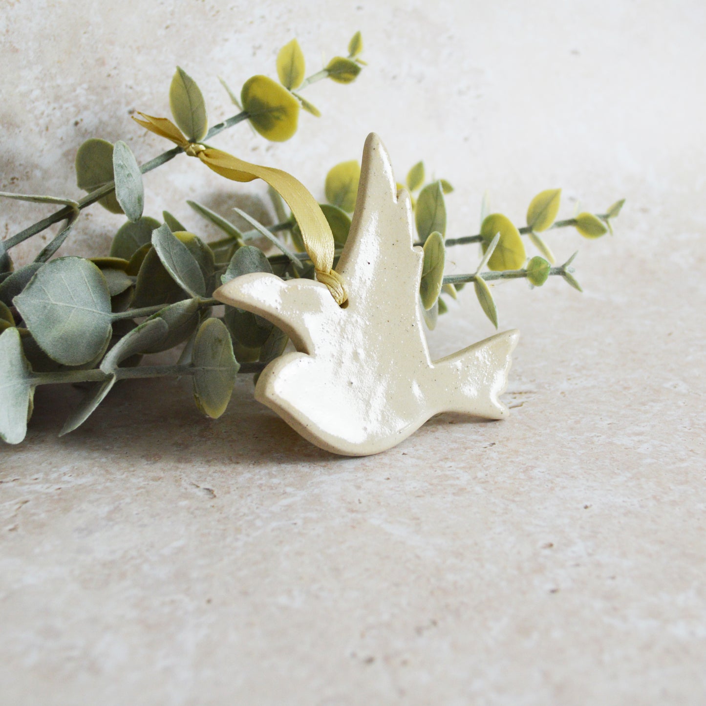 Sample* Stoneware Dove | Glazed Speckled Cream | Hanging Decoration | Christmas Decor | Tree Ornament (B43)