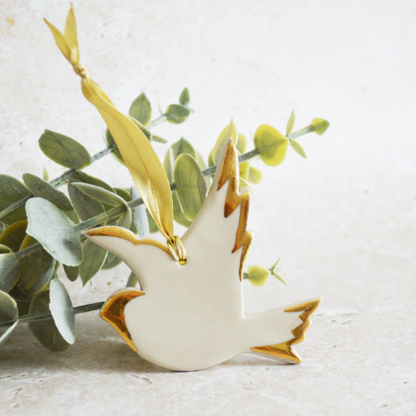 Sample* Seconds* Stoneware Dove | Glazed Soft Cream | Hanging Decoration | Christmas Decor | Tree Ornament (B44)
