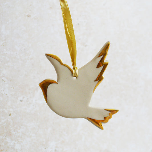 Sample* Seconds* Stoneware Dove | Glazed Soft Cream | Hanging Decoration | Christmas Decor | Tree Ornament (B44)