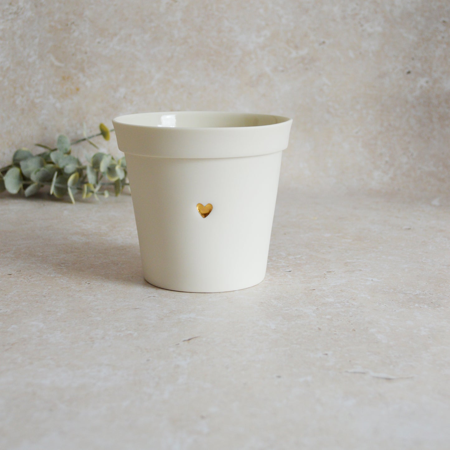 Discontinued* Seconds* Small Flower Pot With A Gold Heart Made From Porcelain | Flower Pot | White Flower Pot | Porcelain (B47)