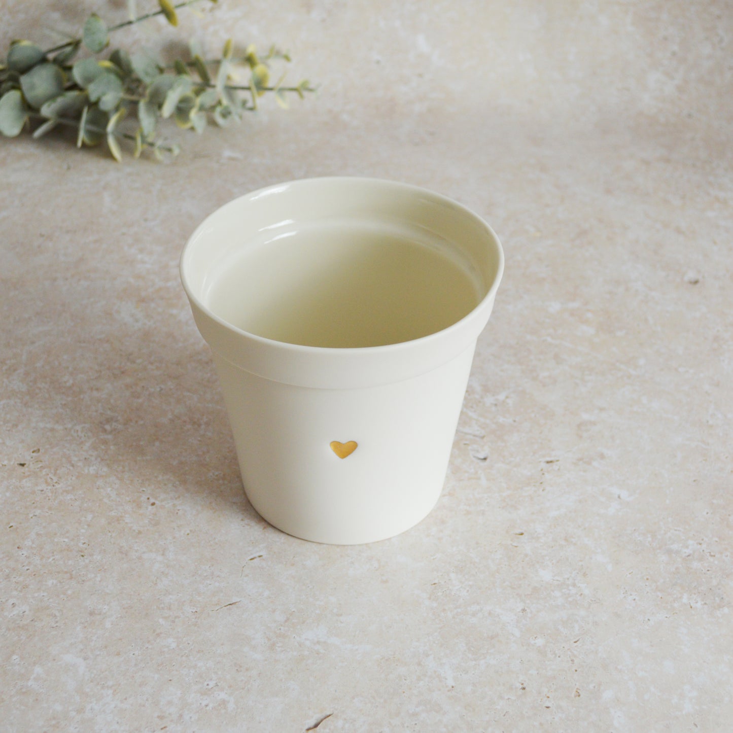 Discontinued* Seconds* Small Flower Pot With A Gold Heart Made From Porcelain | Flower Pot | White Flower Pot | Porcelain (B47)