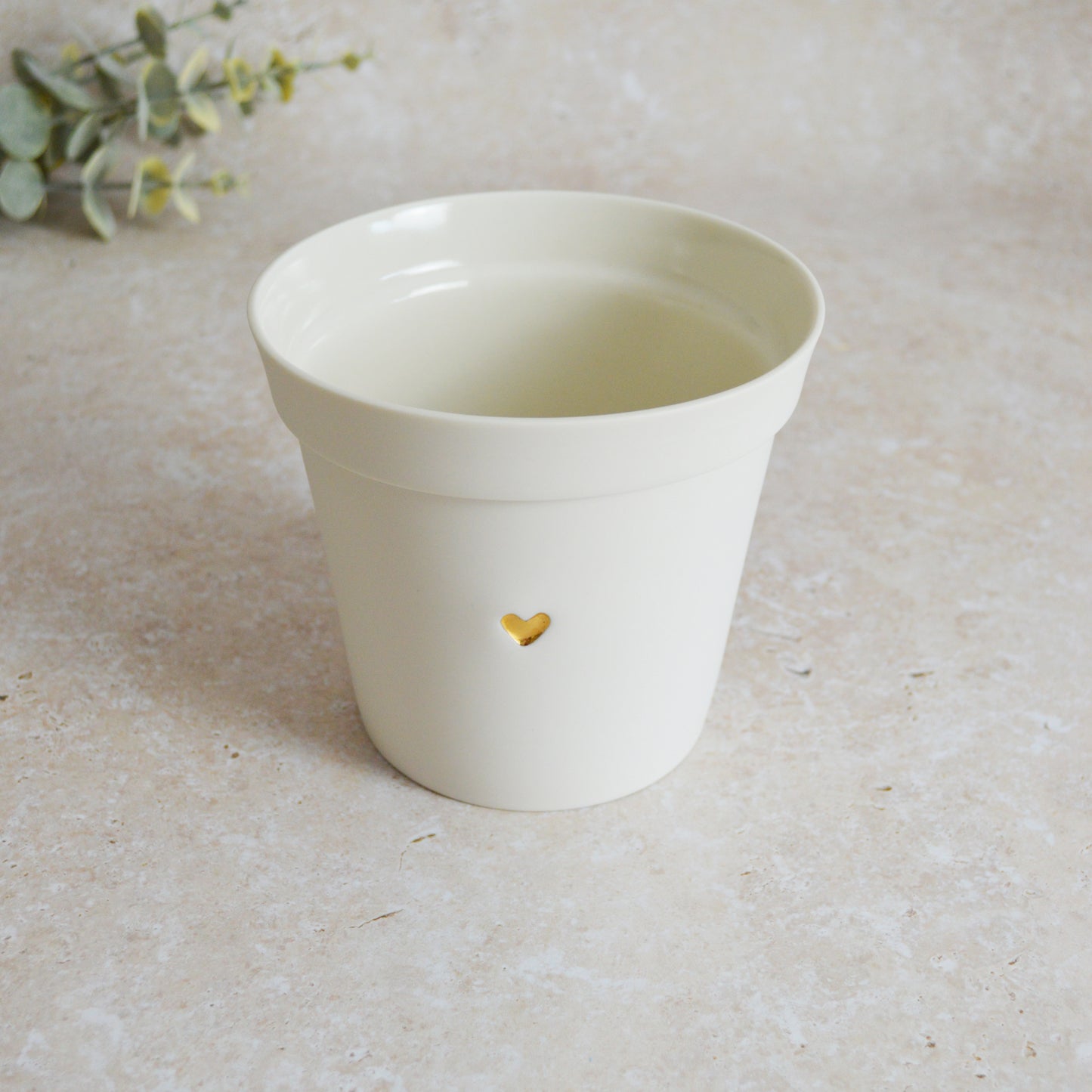 Discontinued* Seconds* Small Flower Pot With A Gold Heart Made From Porcelain | Flower Pot | White Flower Pot | Porcelain (B48)