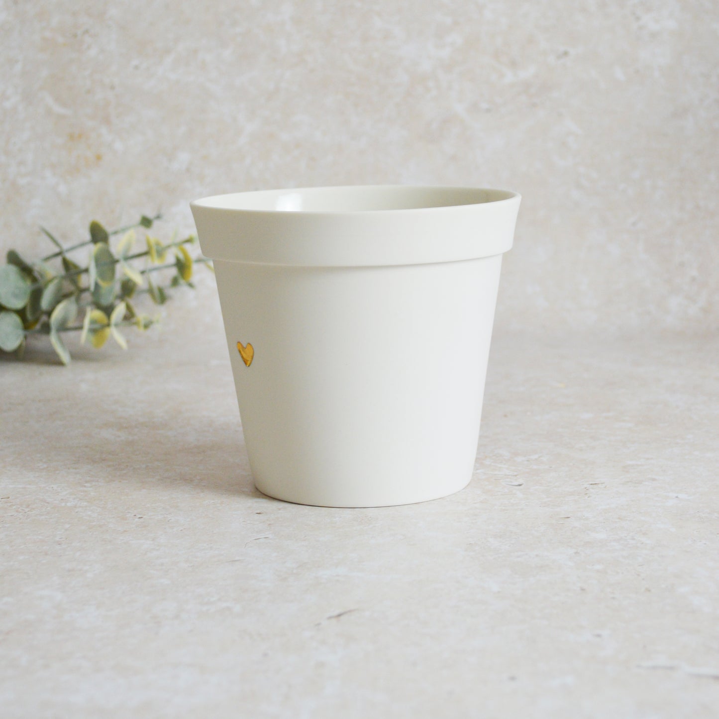Discontinued* Seconds* Small Flower Pot With A Gold Heart Made From Porcelain | Flower Pot | White Flower Pot | Porcelain (B48)