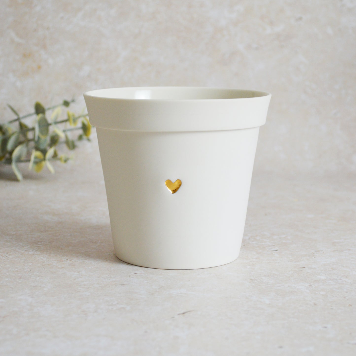 Discontinued* Seconds* Small Flower Pot With A Gold Heart Made From Porcelain | Flower Pot | White Flower Pot | Porcelain (B48)