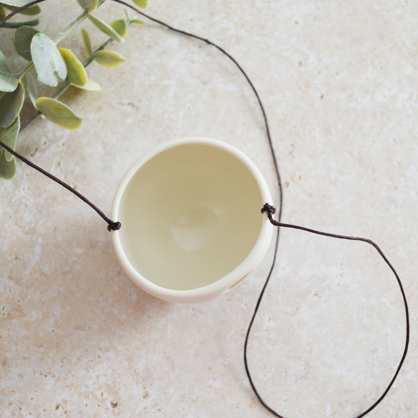 Seconds* Discontinued* Small Hanging Planter with a Gold Embossed Heart and Brown String for Hanging | Porcelain | Hanging Planter (B49)