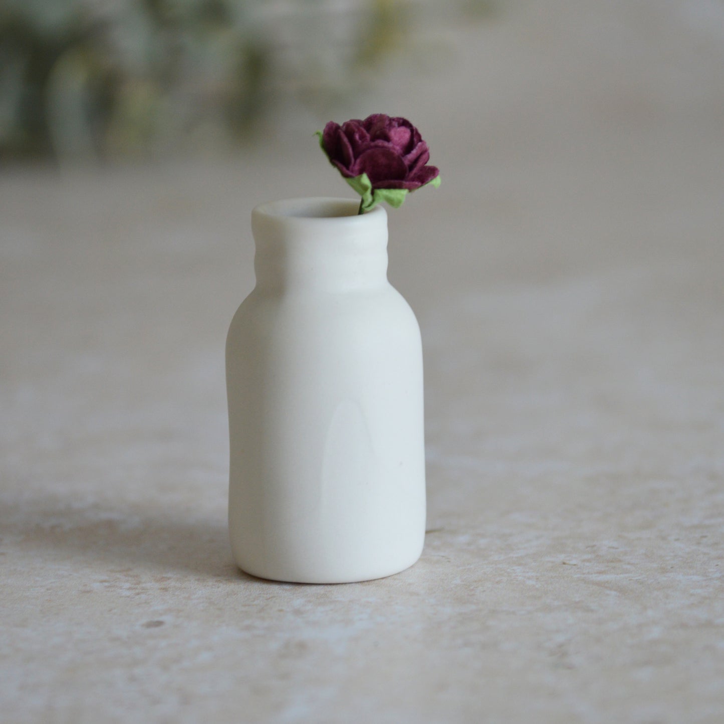 Seconds* Mini Bottle with An Embossed Silver Heart and a Maroon Paper Rose | Valentine's Gifts | Porcelain (B4)