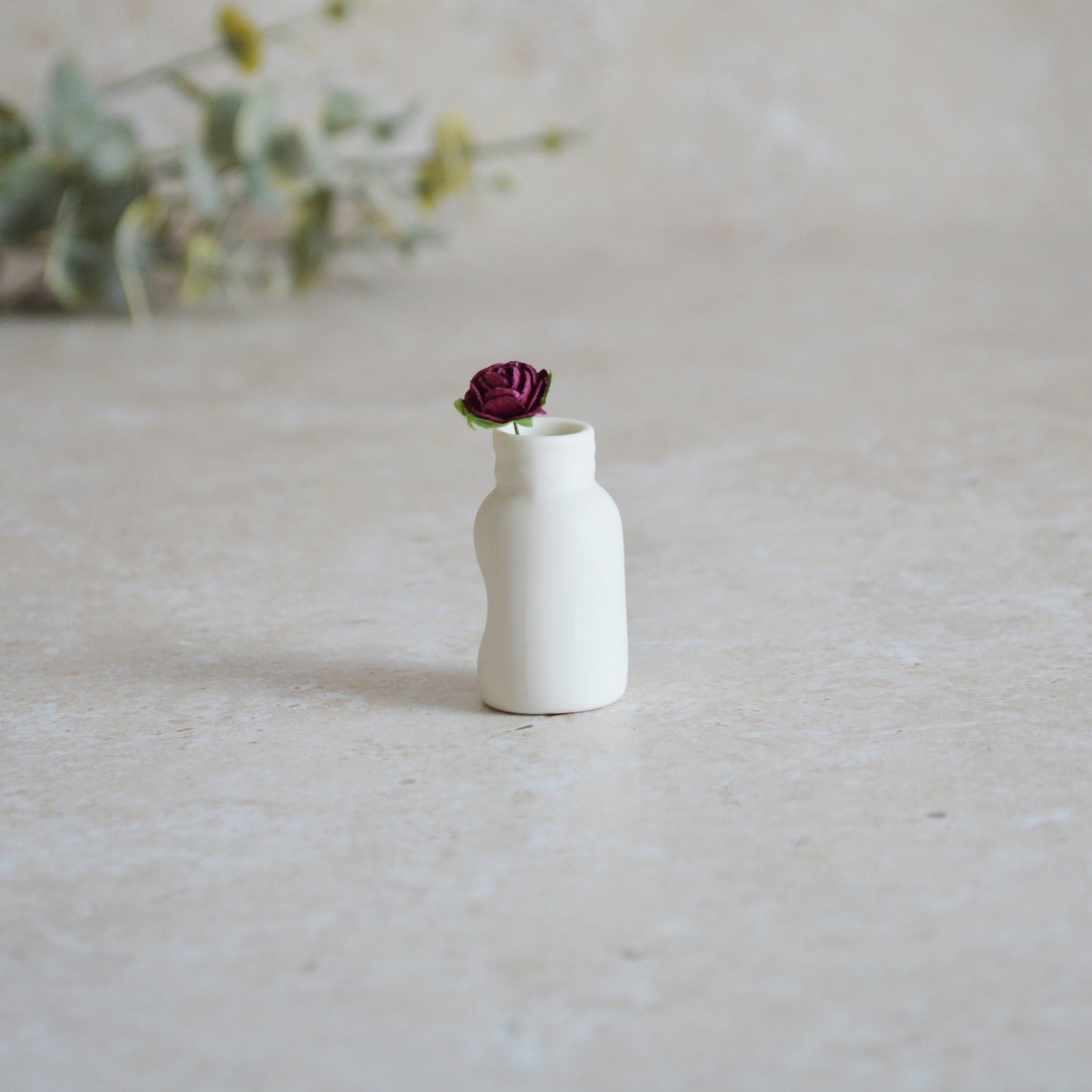 Seconds* Mini Bottle with An Embossed Silver Heart and a Maroon Paper Rose | Valentine's Gifts | Porcelain (B4)