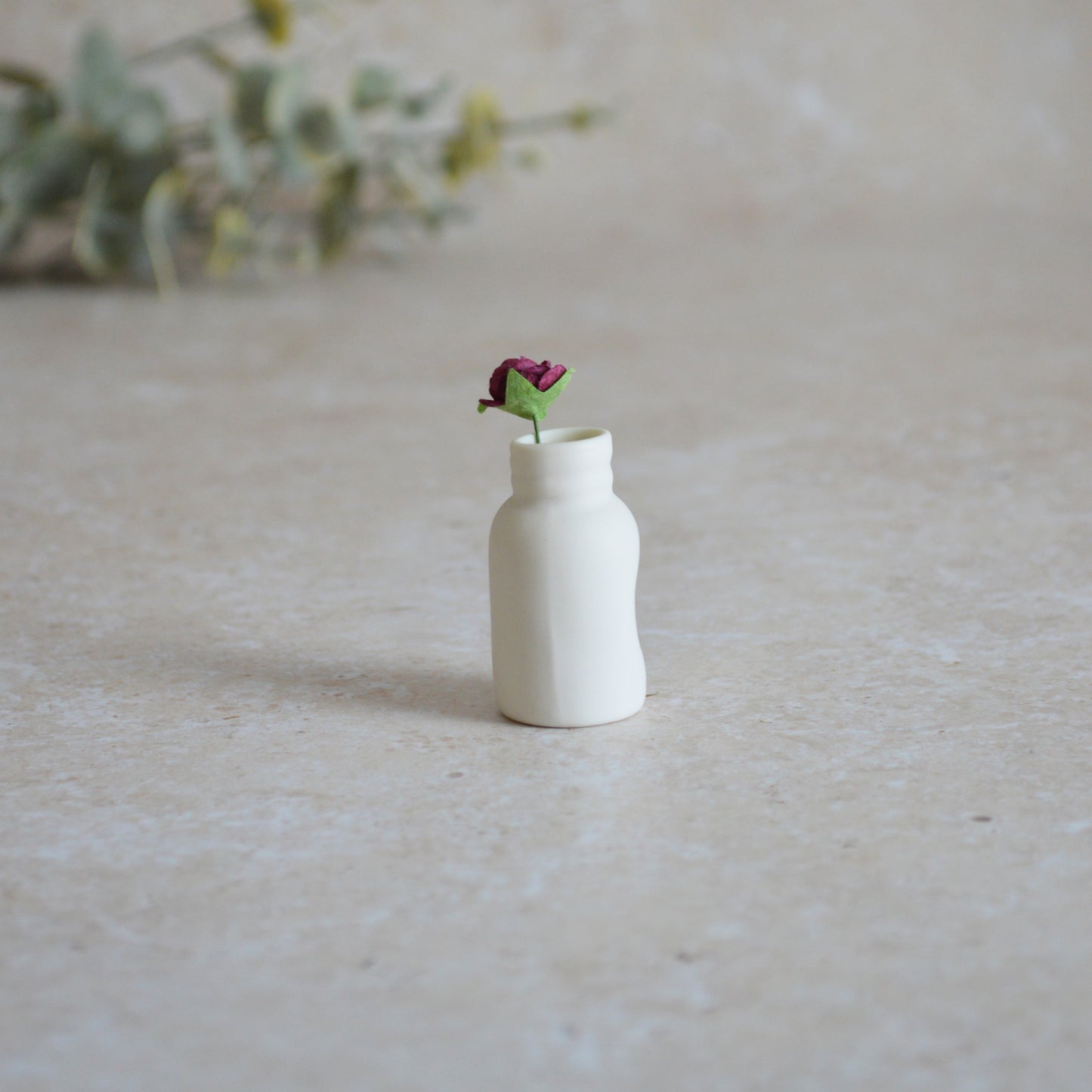Seconds* Mini Bottle with An Embossed Silver Heart and a Maroon Paper Rose | Valentine's Gifts | Porcelain (B4)