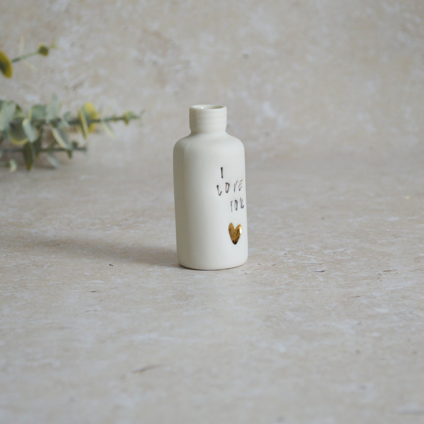 Seconds* Discontinued* I Love You Small Bottle With A Gold Heart | Porcelain | Valentines Keepsake (B50)