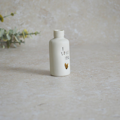 Seconds* Discontinued* I Love You Small Bottle With A Gold Heart | Porcelain | Valentines Keepsake (B50)