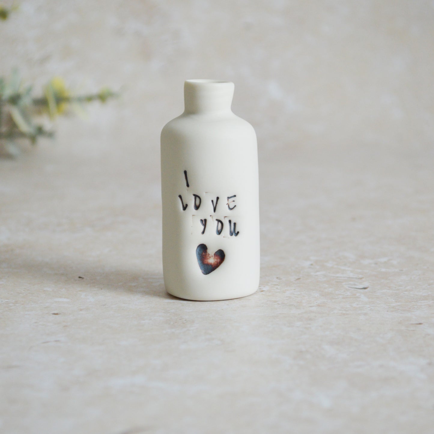 Seconds* Discontinued* I Love You Small Bottle With an Oxide Heart | Porcelain | Valentines Keepsake (B51)