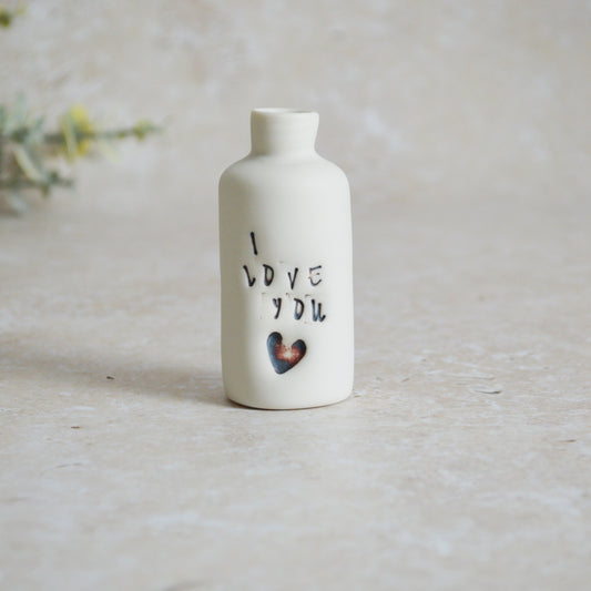 Seconds* Discontinued* I Love You Small Bottle With an Oxide Heart | Porcelain | Valentines Keepsake (B51)