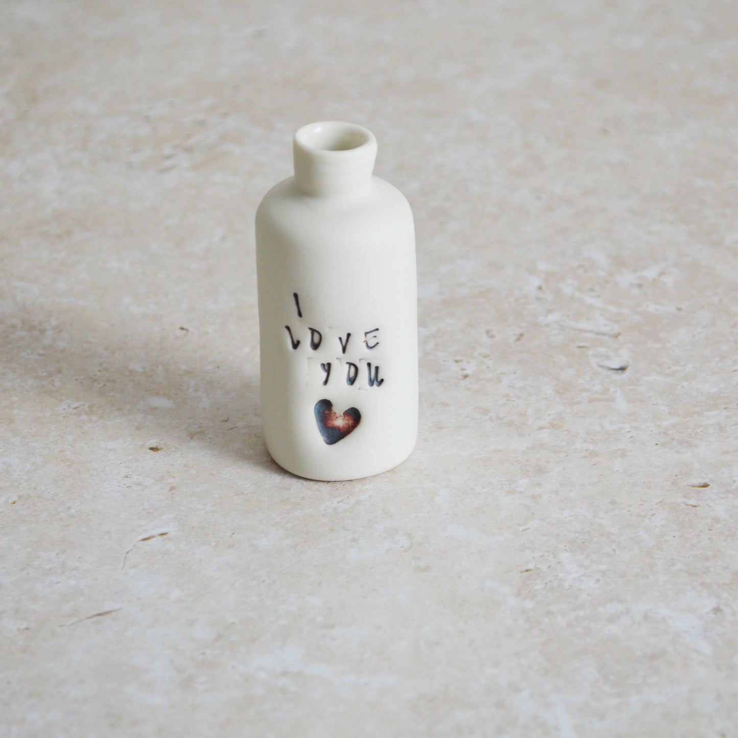 Seconds* Discontinued* I Love You Small Bottle With an Oxide Heart | Porcelain | Valentines Keepsake (B51)