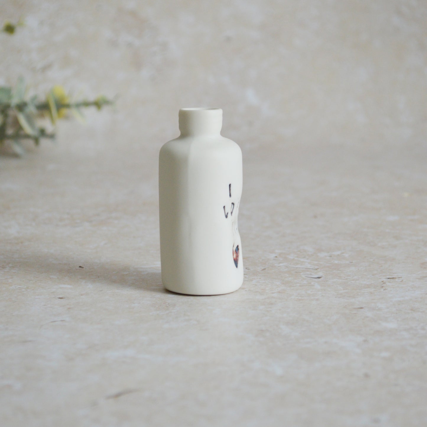Seconds* Discontinued* I Love You Small Bottle With an Oxide Heart | Porcelain | Valentines Keepsake (B51)