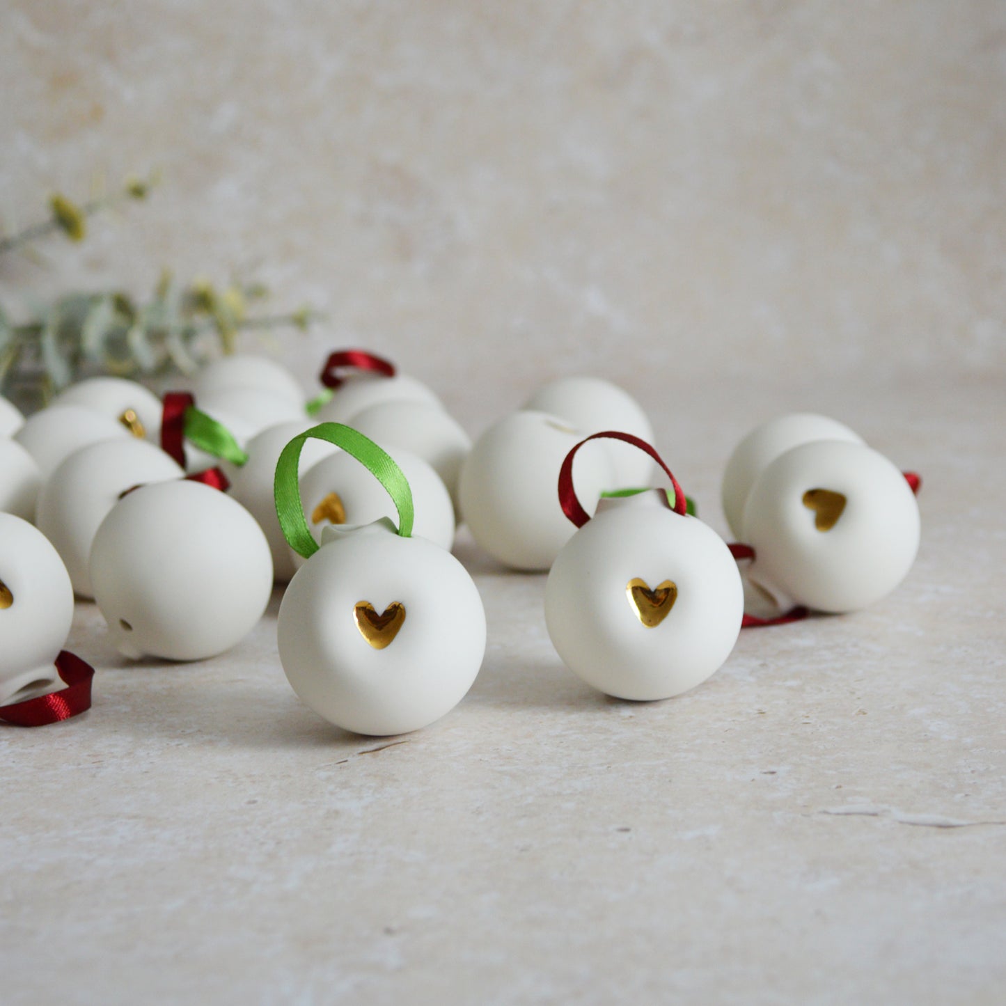 Seconds* Discontinued* Porcelain Christmas Bauble With A Gold Embossed Heart | Christmas Decoration | Christmas Tree Decoration (B53)