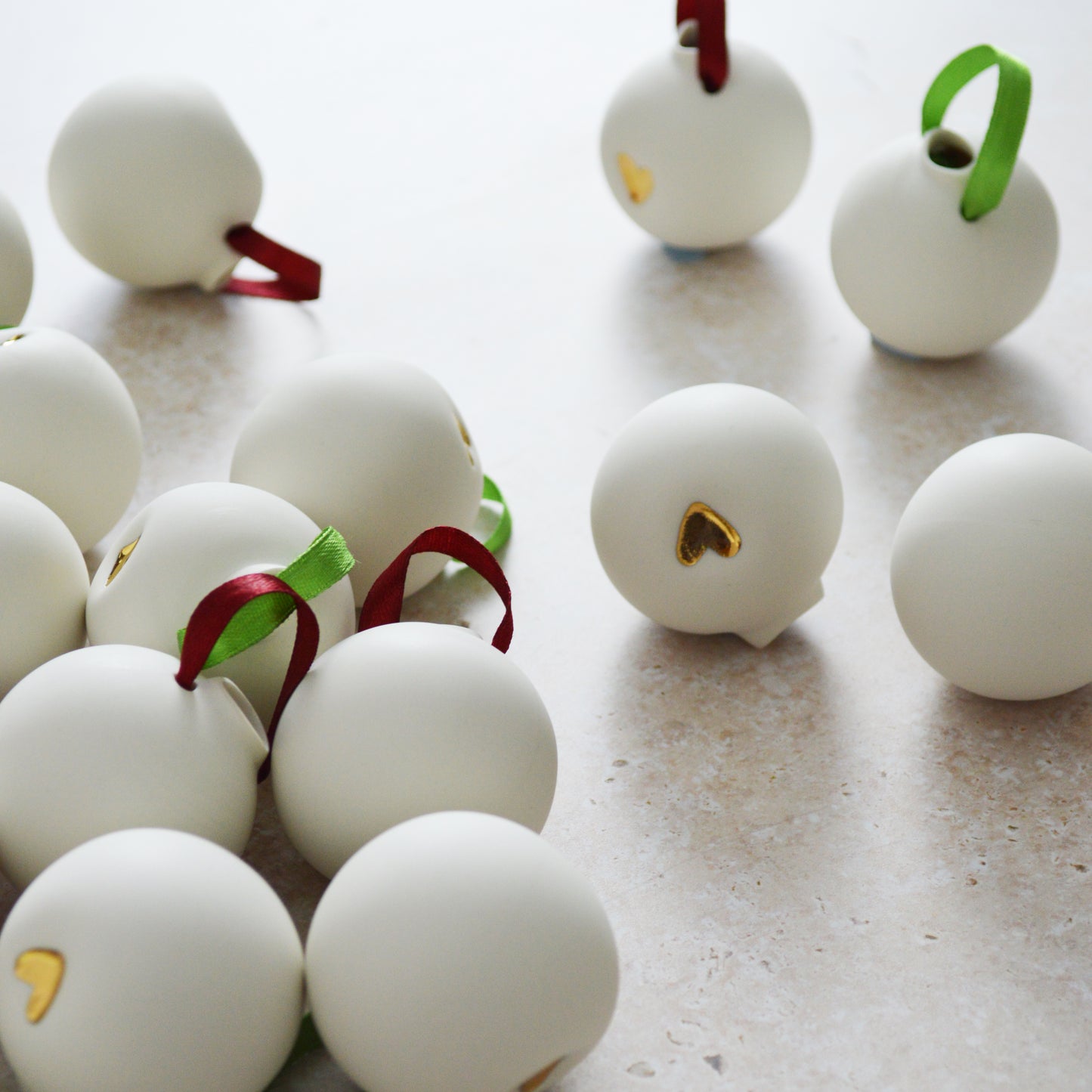 Seconds* Discontinued* Porcelain Christmas Bauble With A Gold Embossed Heart | Christmas Decoration | Christmas Tree Decoration (B53)