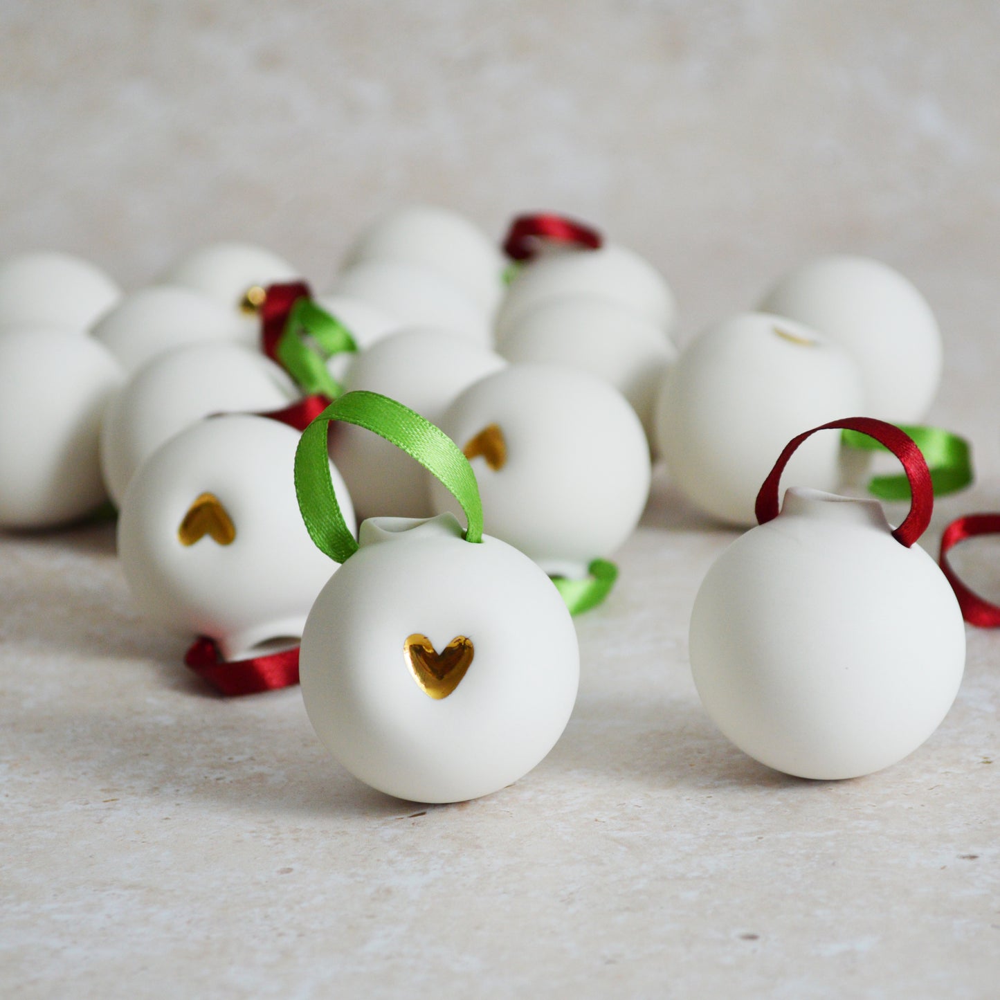 Seconds* Discontinued* Porcelain Christmas Bauble With A Gold Embossed Heart | Christmas Decoration | Christmas Tree Decoration (B53)