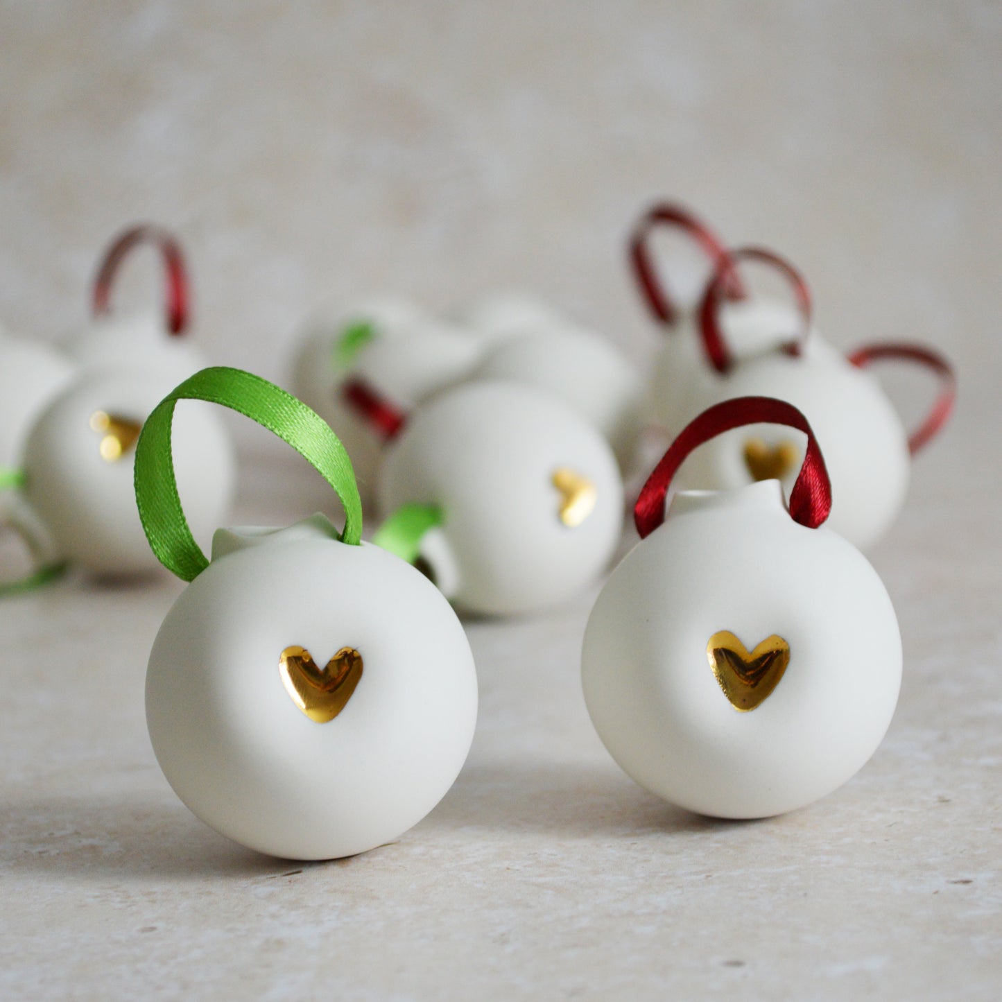 Seconds* Discontinued* Porcelain Christmas Bauble With A Gold Embossed Heart | Christmas Decoration | Christmas Tree Decoration (B53)