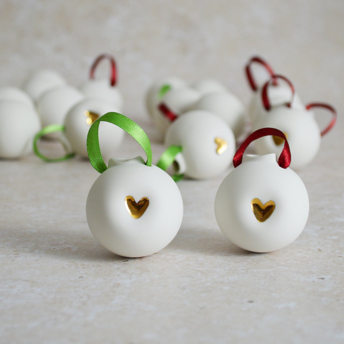 Seconds* Discontinued* Porcelain Christmas Bauble With A Gold Embossed Heart | Christmas Decoration | Christmas Tree Decoration (B53)