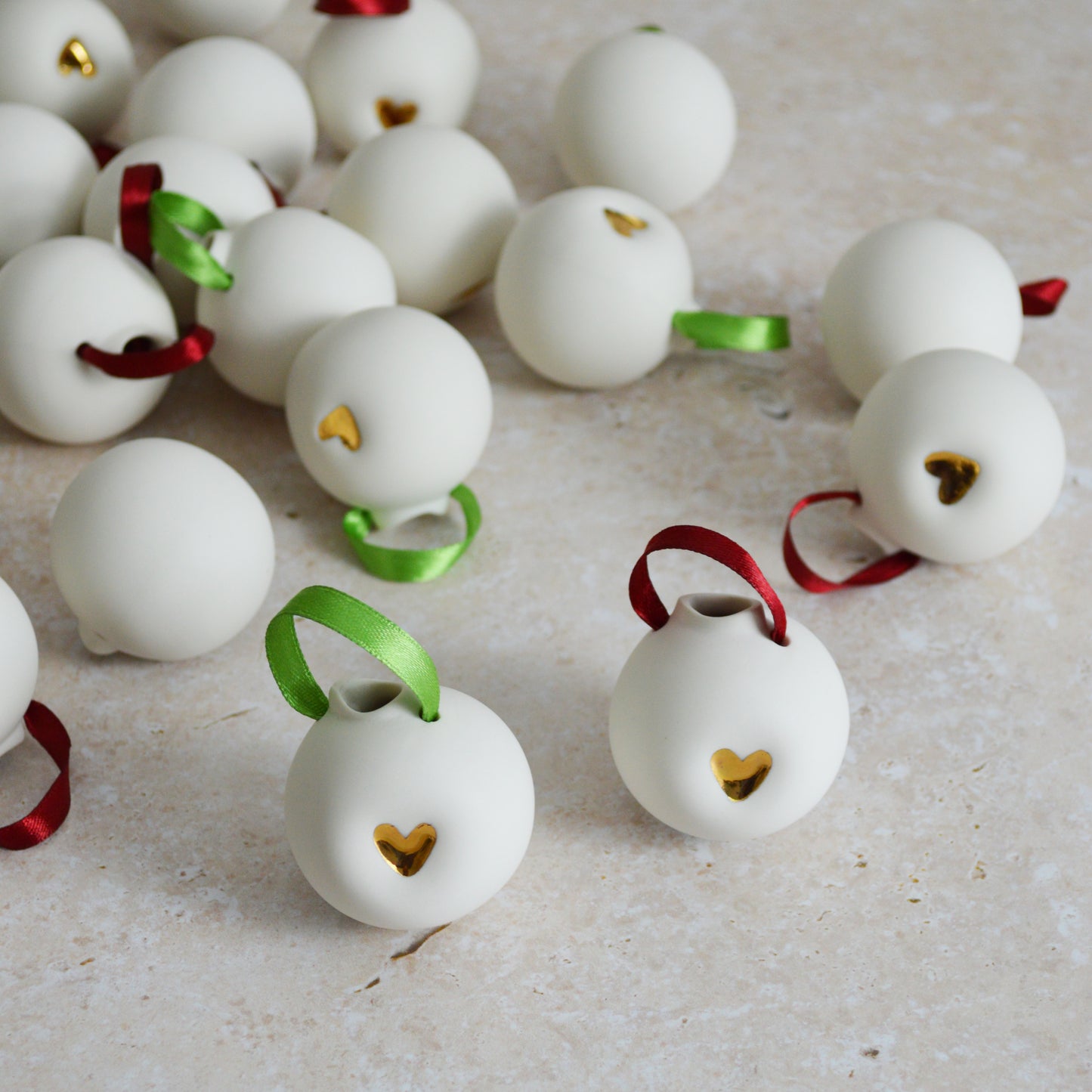 Seconds* Discontinued* Porcelain Christmas Bauble With A Gold Embossed Heart | Christmas Decoration | Christmas Tree Decoration (B53)