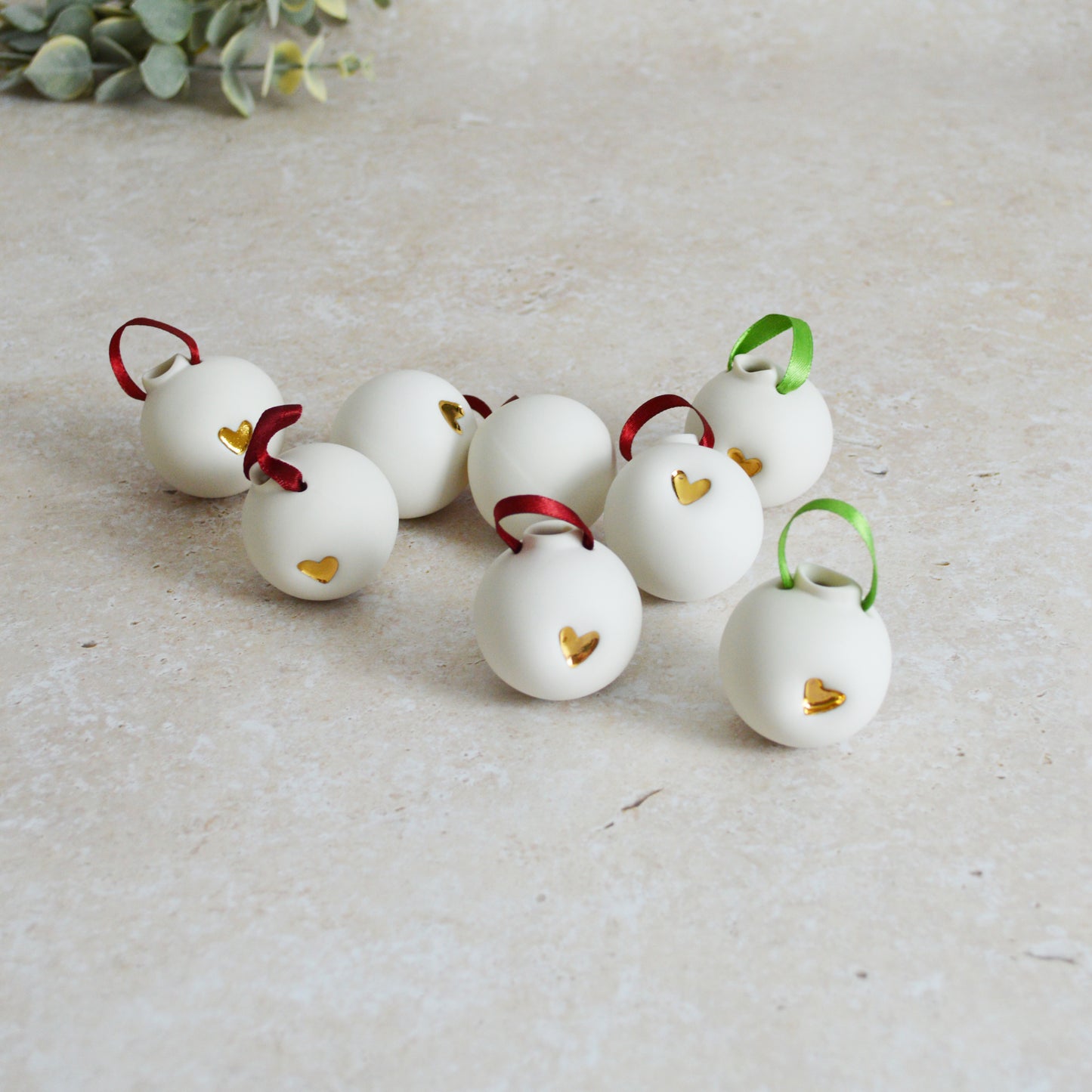 Discontinued* Porcelain Christmas Bauble With A Gold Embossed Heart | Christmas Decoration | Christmas Tree Decoration (B54)