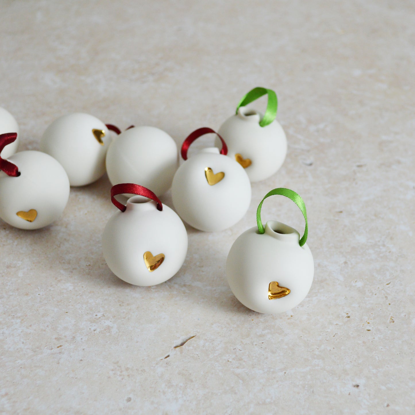 Discontinued* Porcelain Christmas Bauble With A Gold Embossed Heart | Christmas Decoration | Christmas Tree Decoration (B54)