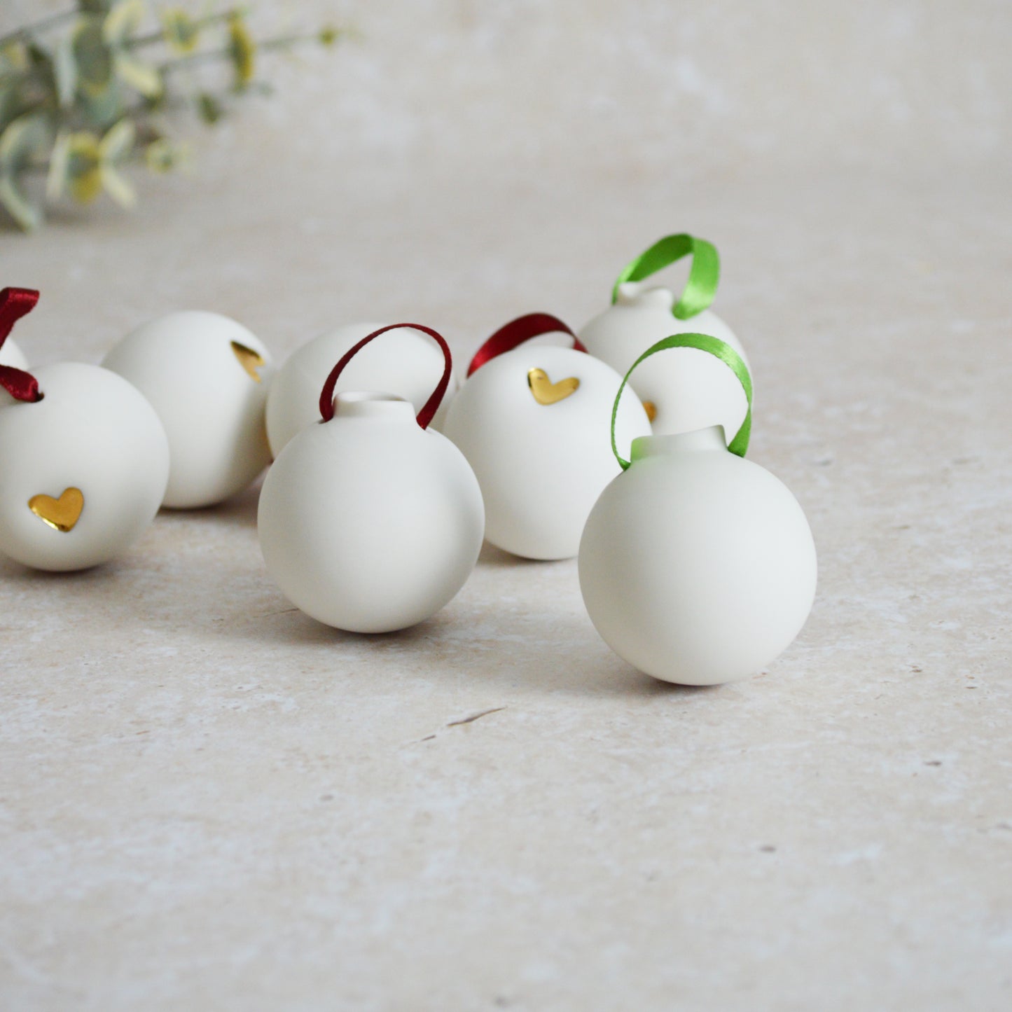 Discontinued* Porcelain Christmas Bauble With A Gold Embossed Heart | Christmas Decoration | Christmas Tree Decoration (B54)