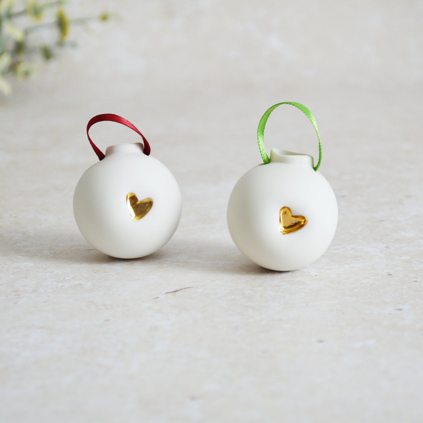 Discontinued* Porcelain Christmas Bauble With A Gold Embossed Heart | Christmas Decoration | Christmas Tree Decoration (B54)