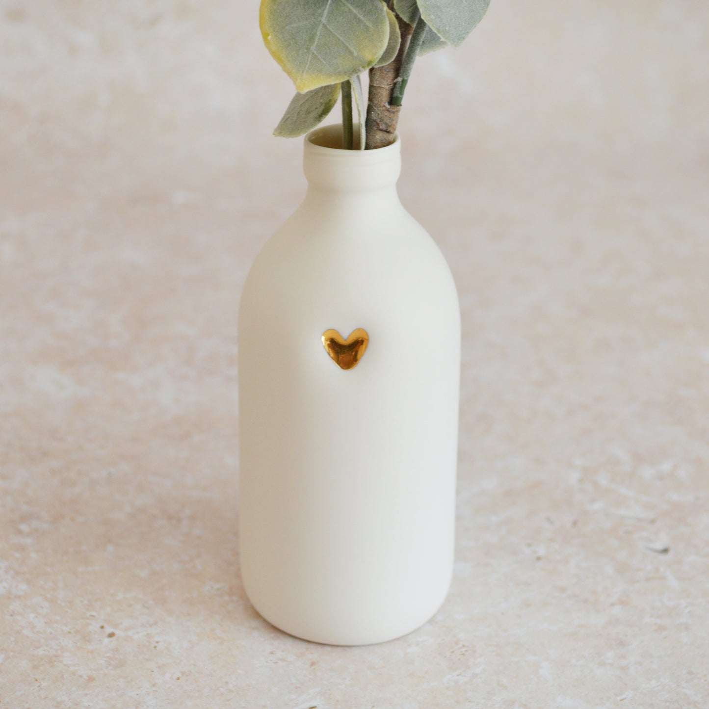 Seconds* Large White Bottle Vase With A Gold Embossed Heart | Flower Vase | Porcelain Vase (B56)