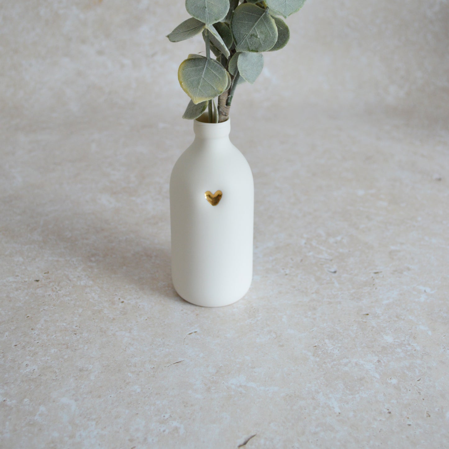 Seconds* Large White Bottle Vase With A Gold Embossed Heart | Flower Vase | Porcelain Vase (B56)