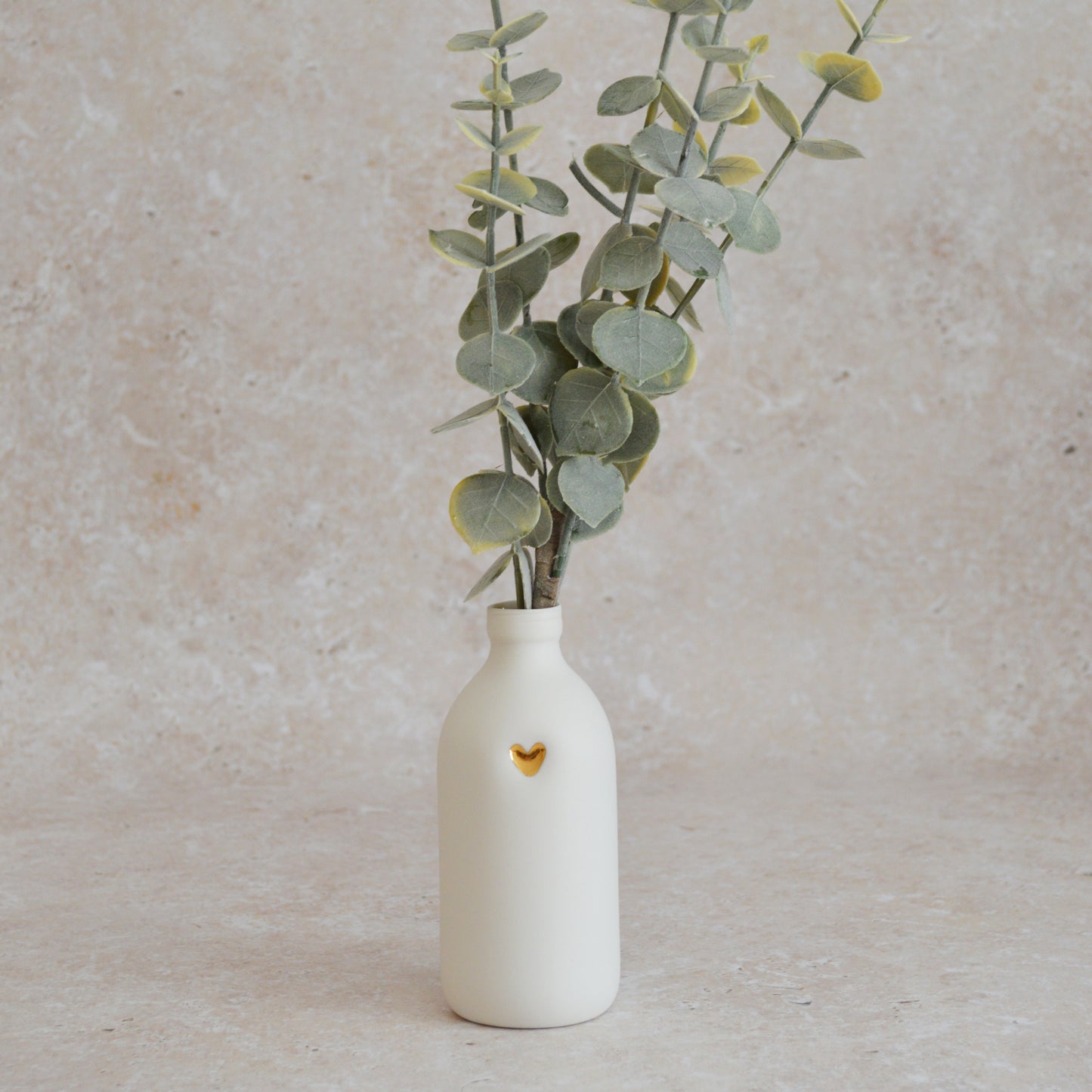 Seconds* Large White Bottle Vase With A Gold Embossed Heart | Flower Vase | Porcelain Vase (B56)