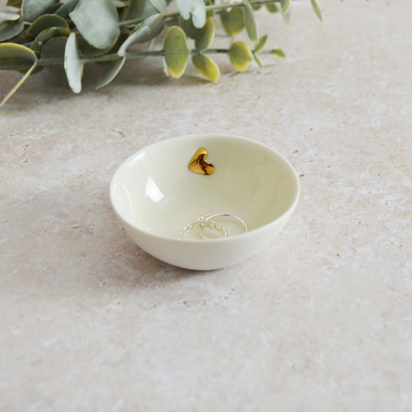 Seconds* Small Trinket/Ring Dish With A Gold Embossed Heart | Ring Dish | Jewellery | Porcelain (A12, A11, B58, B59)