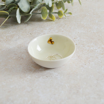 Seconds* Small Trinket/Ring Dish With A Gold Embossed Heart | Ring Dish | Jewellery | Porcelain (A12, A11, B58, B59)