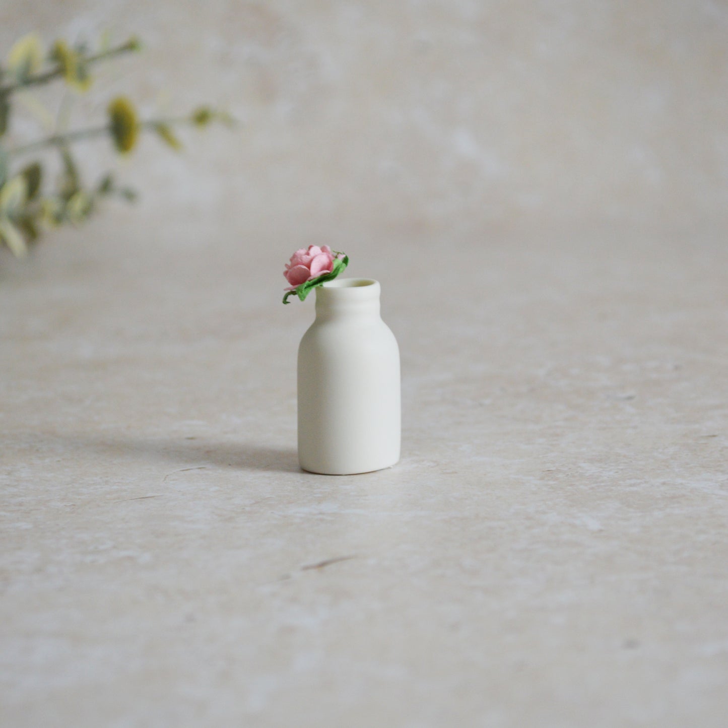 Seconds* Mini Bottle with An Embossed Silver Heart and Baby Pink Paper Rose | Valentine's Gifts | Porcelain (B5)