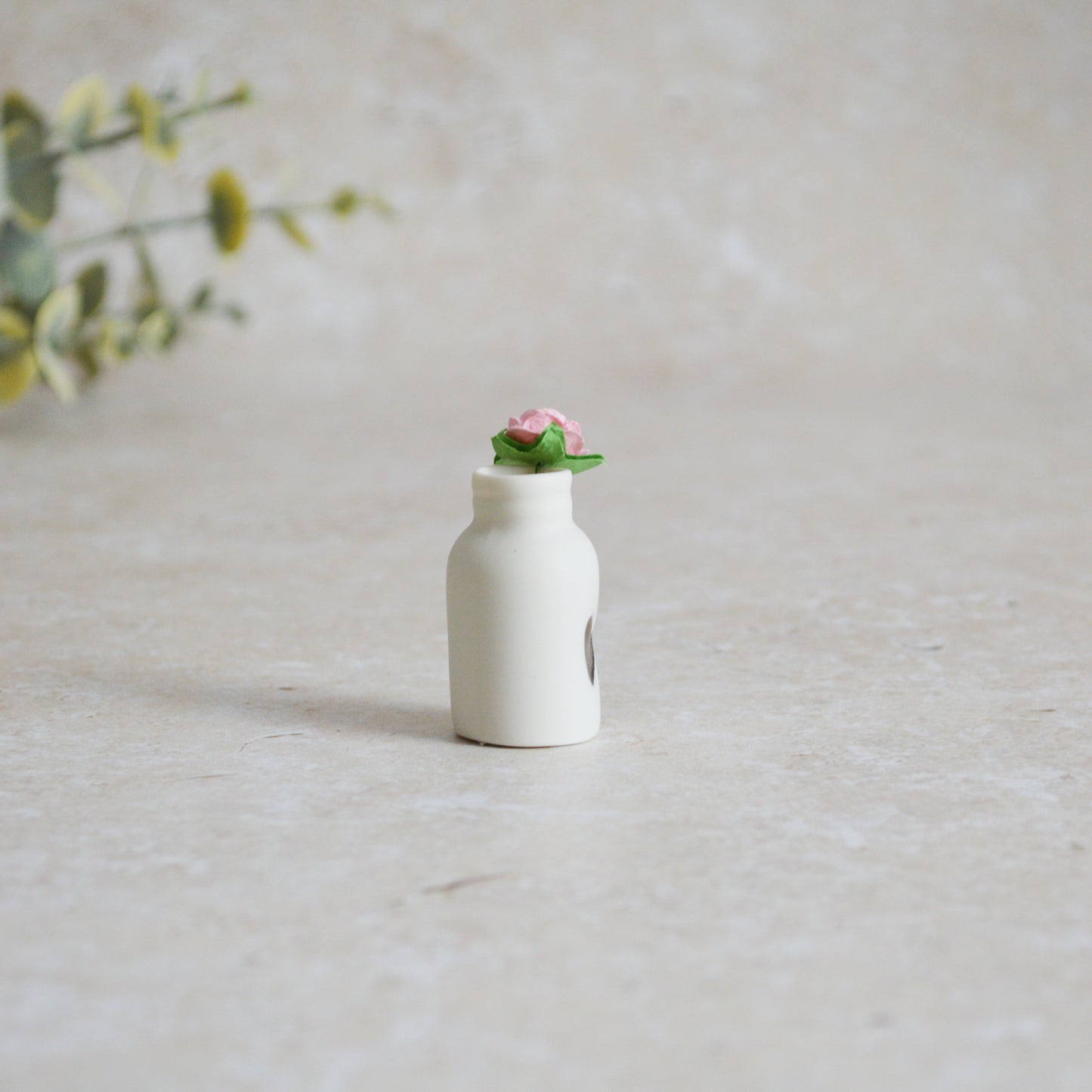 Seconds* Mini Bottle with An Embossed Silver Heart and Baby Pink Paper Rose | Valentine's Gifts | Porcelain (B5)