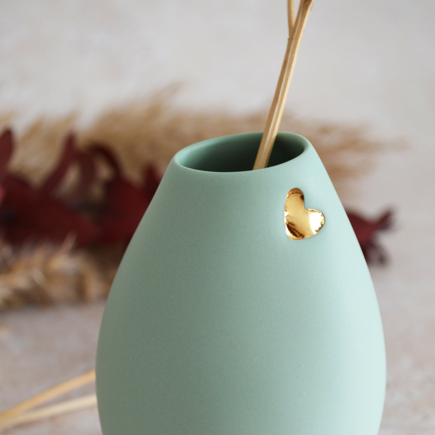 Seconds* Pastel Mint Bud Vase With An Embossed Gold Heart | Spring Vase | Mother's Day Gifts | Porcelain (B61)