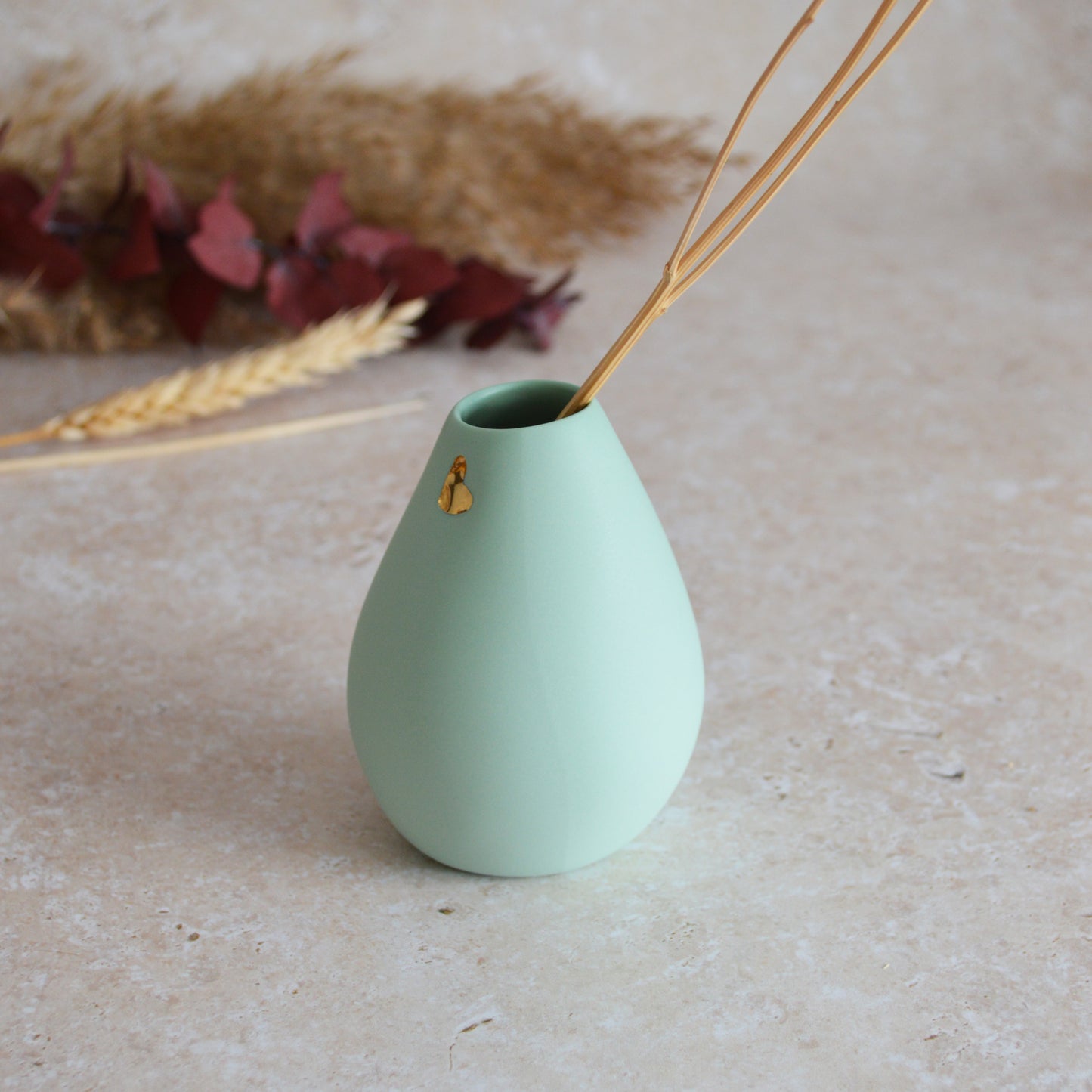 Seconds* Pastel Mint Bud Vase With An Embossed Gold Heart | Spring Vase | Mother's Day Gifts | Porcelain (B61)