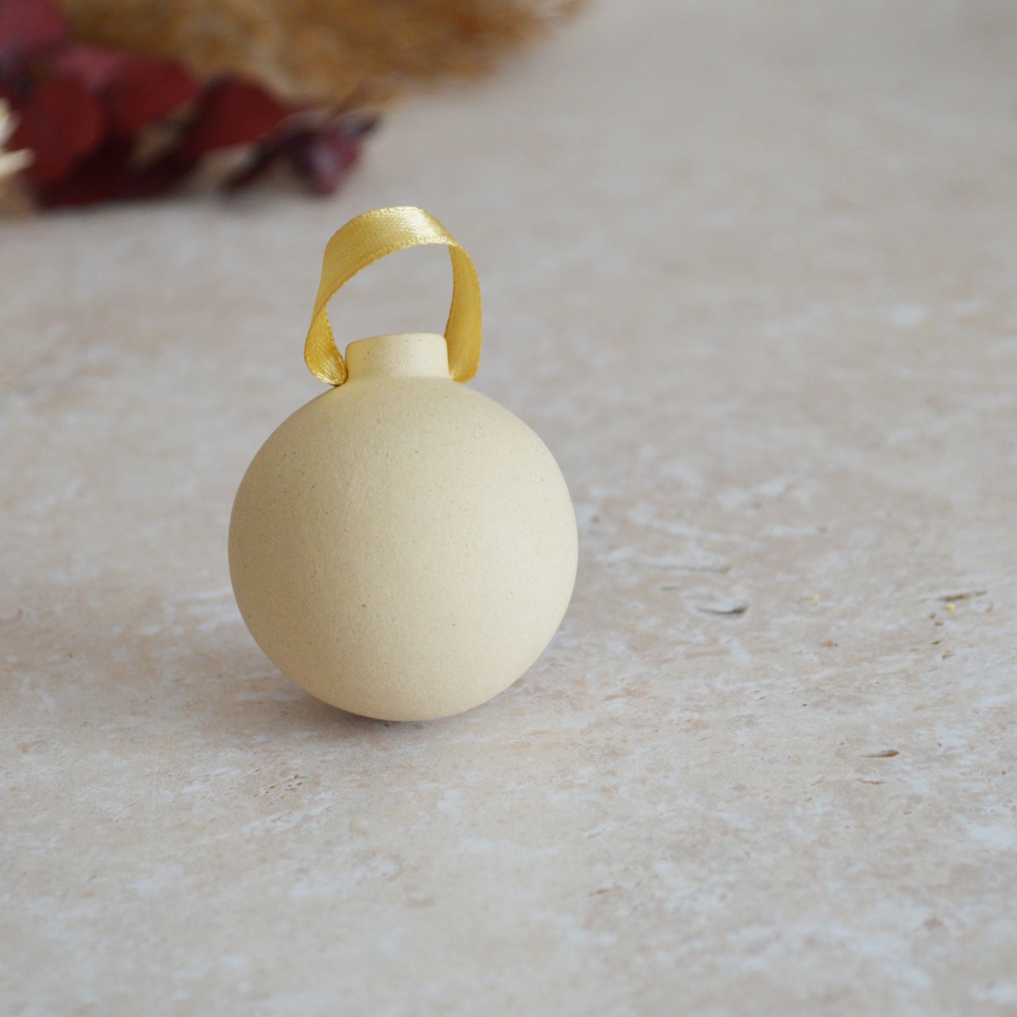 Second* BEIGE Small Pastel Bauble With A Gold Heart | Stoneware | Hanging Christmas Decorations | Christmas Tree Decor (B62)