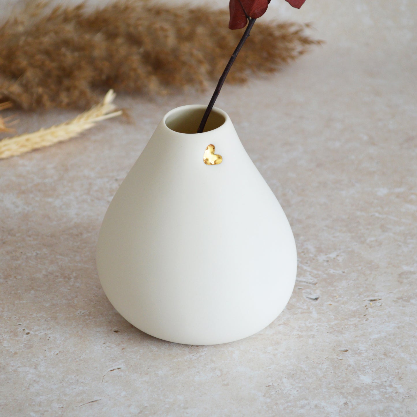 Seconds* Big Bellied White Bud Vase With A Gold Embossed Heart | Flower Vase | Porcelain Vase (B64)