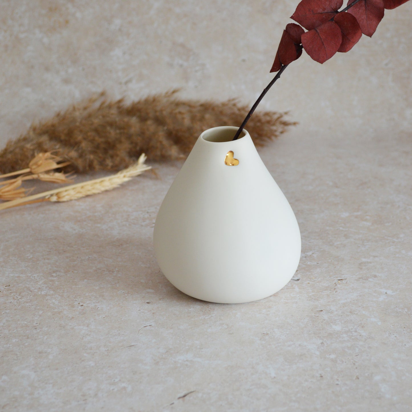 Seconds* Big Bellied White Bud Vase With A Gold Embossed Heart | Flower Vase | Porcelain Vase (B64)