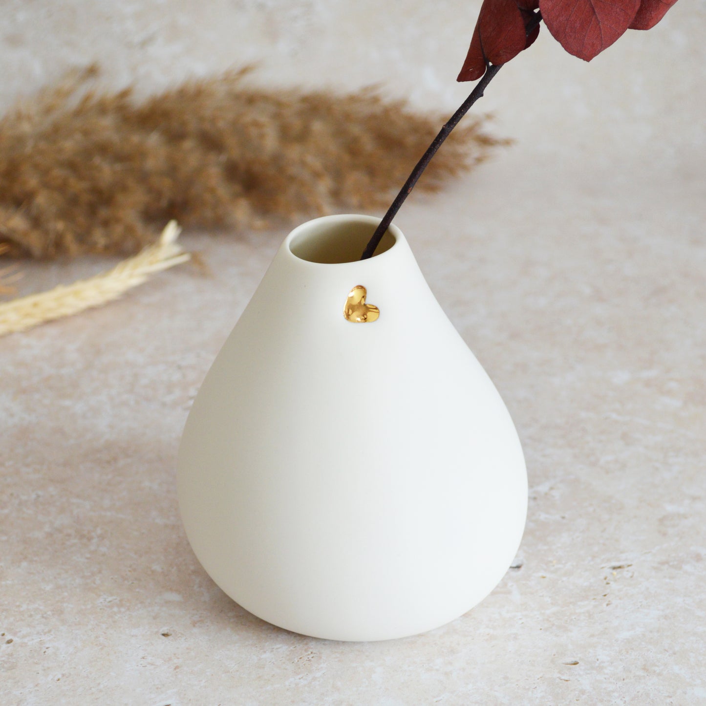 Seconds* Big Bellied White Bud Vase With A Gold Embossed Heart | Flower Vase | Porcelain Vase (B64)